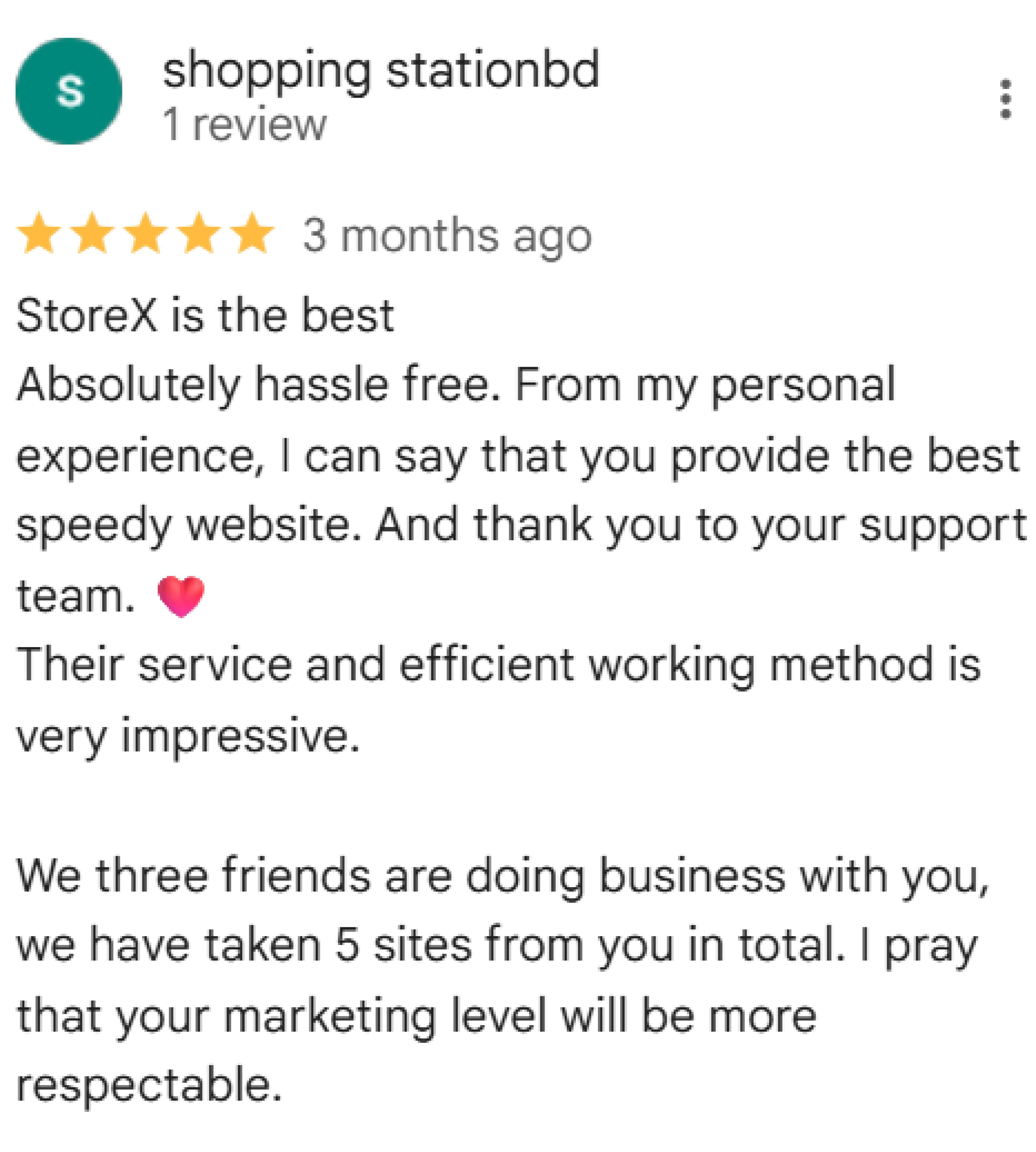 StoreX নিয়ে একজন গ্রাহকের রিভিউ