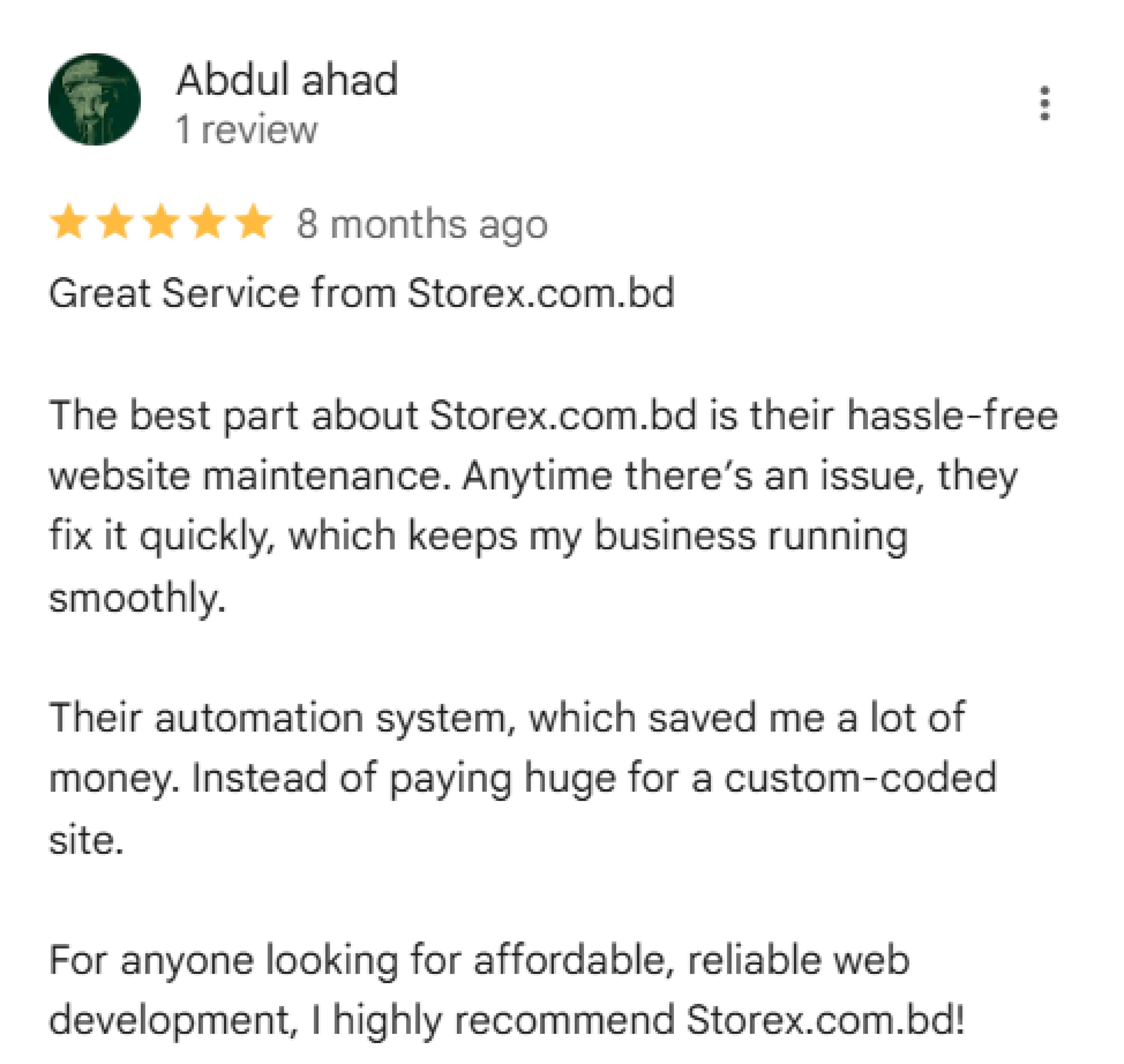 StoreX নিয়ে একজন গ্রাহকের রিভিউ